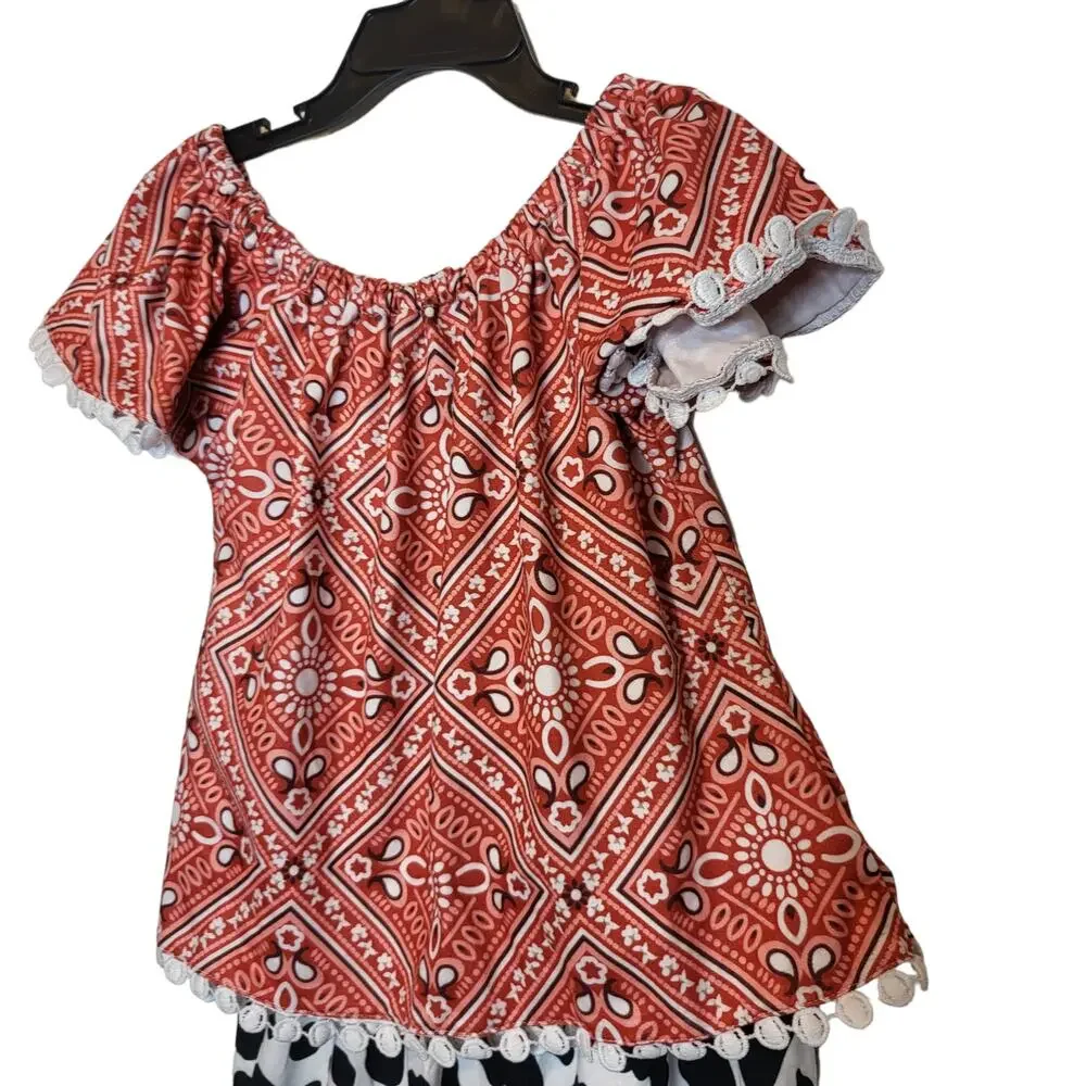Girls Western Cow Print Bandana Pattern 2 pieces set sz 4/5 XL
